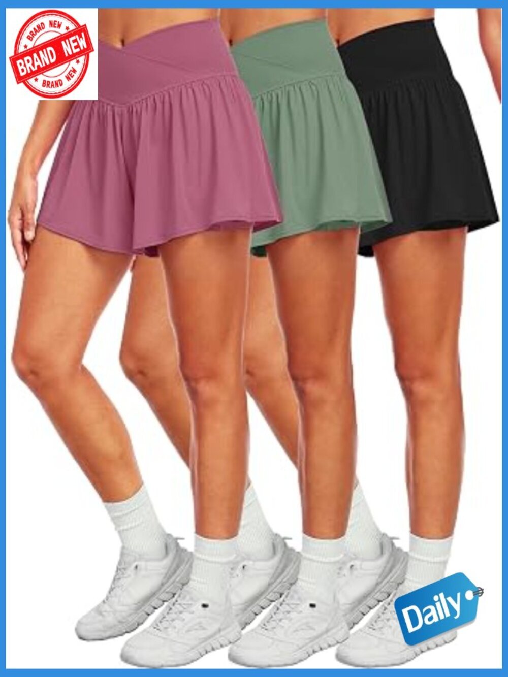 Athletic Shorts 2 in 1 High Waisted with Pockets